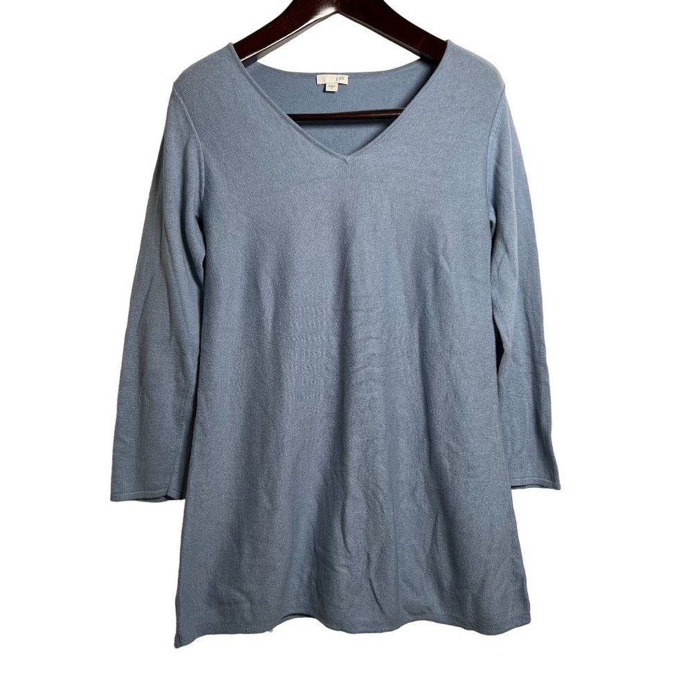 J Jill cotton knit tunic blue small long sleeve womens v neck sweater‎